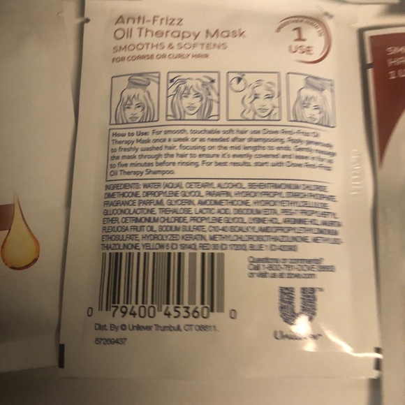 10x DOVE Anti-Frizz Oil Therapy Hair Mask 1.5Oz Packs Smooths Curly Coarse Hair - Picture 3 of 7
